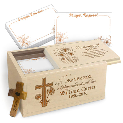 Netecom Personalized Memory Dad Prayer Box – Custom Name & Year Engraved, 100 Prayer Request Cards with Wooden Cross, Christian Memorial Keepsake Gift