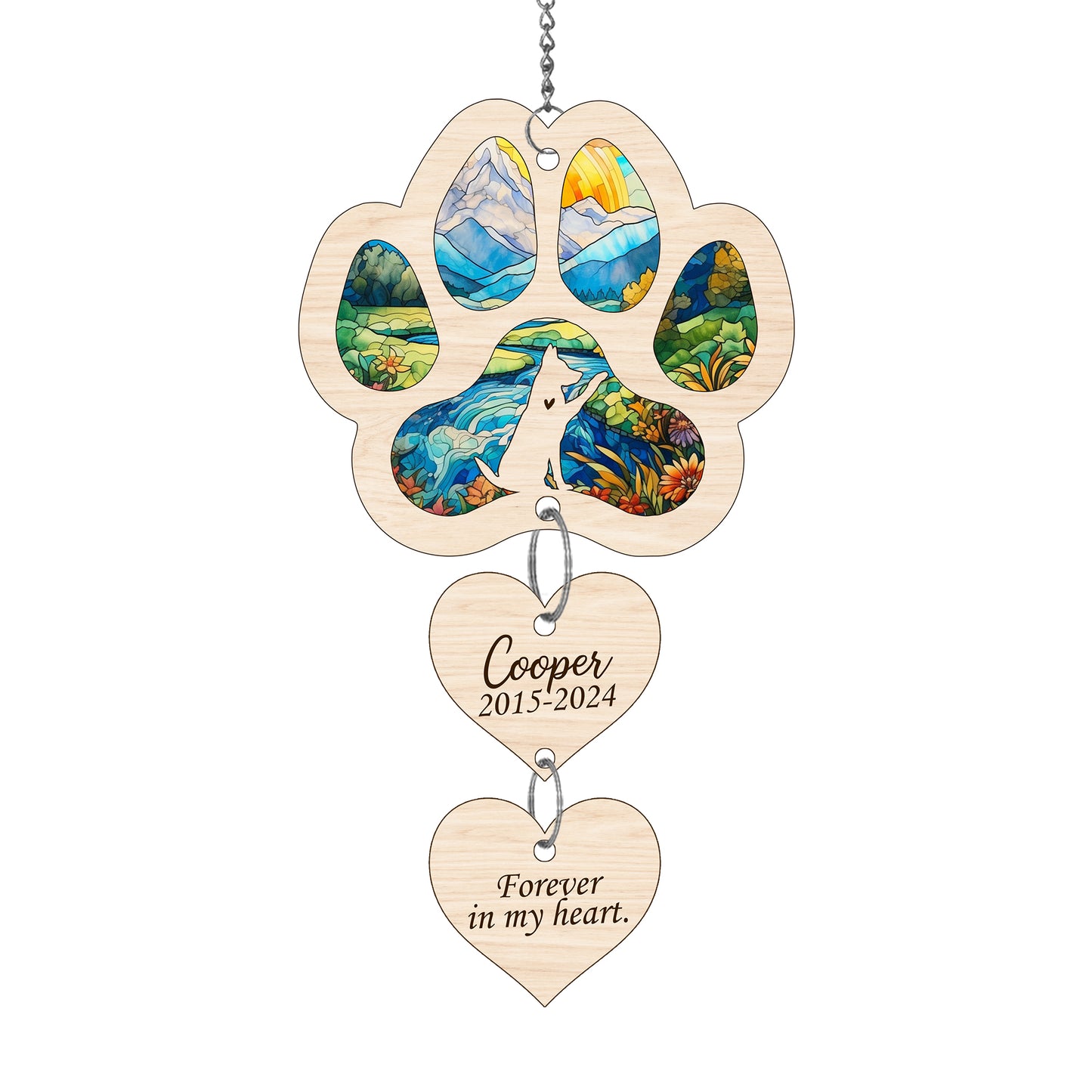 Netecom Personalized German Shepherd Paw Heart Memorial Suncatcher, Dog Paw Ornament with Name Date, Pet Loss Sympathy Gift, Pet Remembrance Keepsake