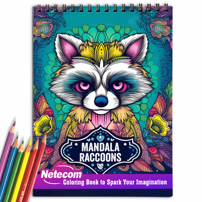 Mandala Raccoons Spiral Bound Coloring Book, 30 Raccons Mandalas Coloring Book for Unwind and Stress Relief, Excellent Gift for Animal World Lovers, Coloring Book for Adults