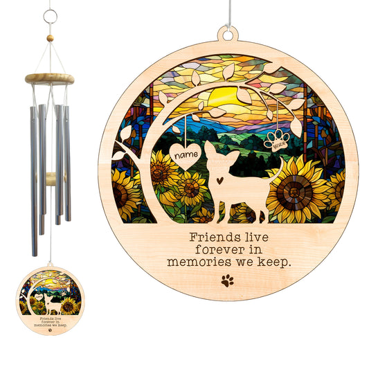 Netecom Chihuahua Dog Wind Chimes Memorial, Personalized Pet Memorial Wind Chimes for Dogs Suncatcher, Dog Loss Memorial Ornament, Sympathy Windchime Outside Garden Decor, Loss of Pet Remembrance Gift