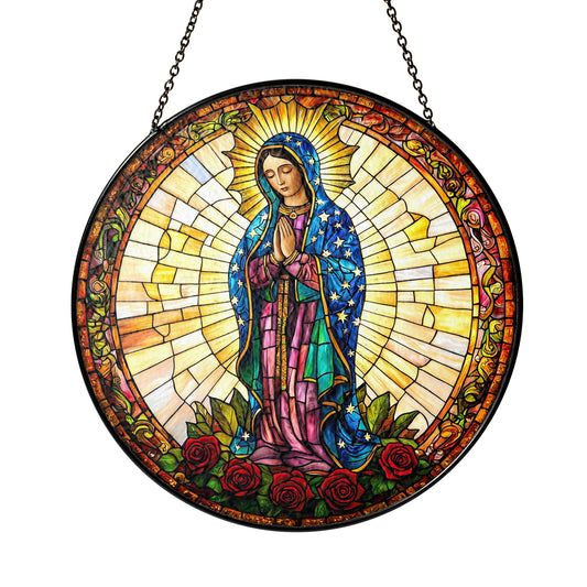 Netecom Virgin Mary Stained Glass Ornament – Our Lady of Guadalupe Sun Catcher, Christian Religious Gift, Spiritual Home Decoration