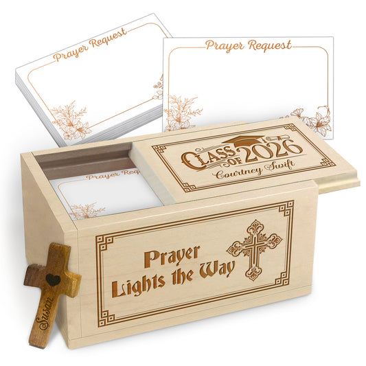 Netecom Personalized Graduation Prayer Box with Custom Name & Year on Box, Custom Name on Cross, 100 Prayer Cards, Christian Keepsake Gift for Faith, Reflection, and Spiritual Encouragement