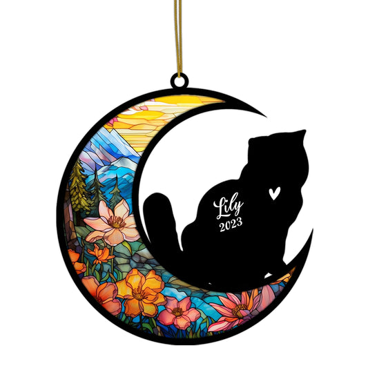 Netecom Personalized Exotic Shorthair Cat Memorial Suncatcher - Custom with Name & Date - Pet Loss Light Catcher - Gifts for Cat Lovers - Christmas Cat Ornament for Window & Home Hangings