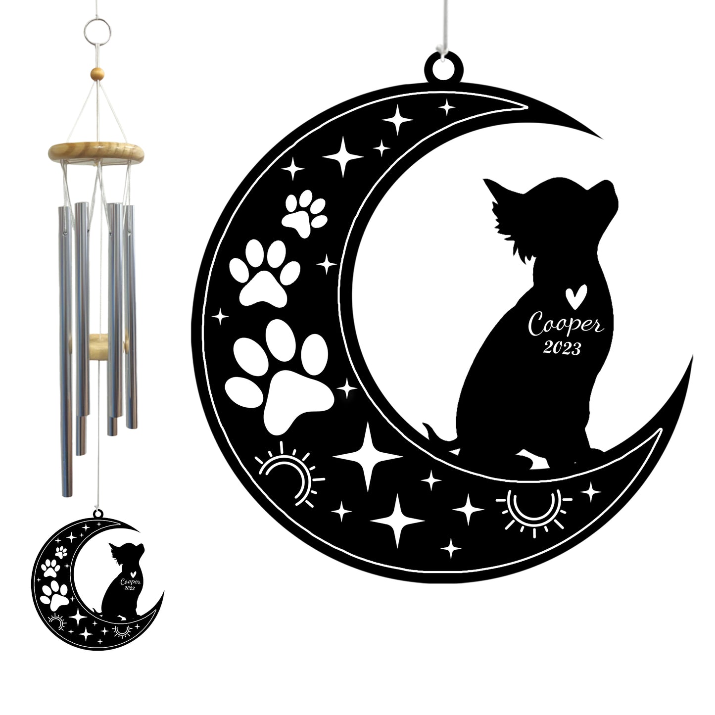 Netecom Chihuahua Dog Wind Chimes Memorial, Personalized Pet Memorial Windchime for Dog Suncatcher, Pet Condolences Gift for Loss of Dog, Pet Remembrance Gift, Sympathy Pet Wind Chimes Outdoor Garden