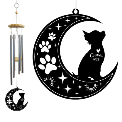 Netecom Chihuahua Dog Wind Chimes Memorial, Personalized Pet Memorial Windchime for Dog Suncatcher, Pet Condolences Gift for Loss of Dog, Pet Remembrance Gift, Sympathy Pet Wind Chimes Outdoor Garden