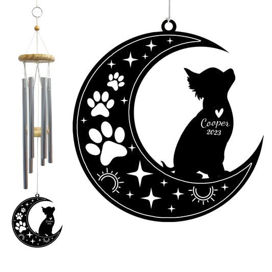 Netecom Chihuahua Dog Wind Chimes Memorial, Personalized Pet Memorial Windchime for Dog Suncatcher, Pet Condolences Gift for Loss of Dog, Pet Remembrance Gift, Sympathy Pet Wind Chimes Outdoor Garden