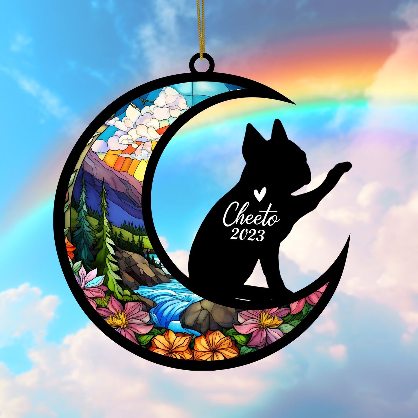 Netecom Personalized Boston Terrier Dog Memorial Suncatcher, Christmas Ornament with Name Date, Pet Loss Stained Glass Sun Catcher, Dog Memorial Ornament, Bereavement Sympathy Gift for Dog Lovers