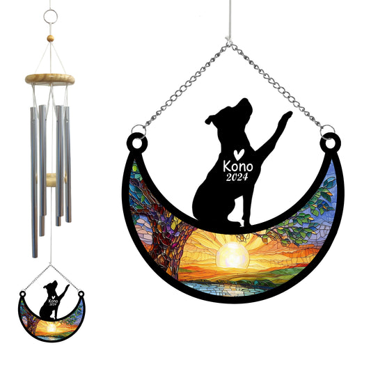Netecom Pitbull Dog Memorial Wind Chimes, Personalized Suncatcher Ornament, Pet Loss Remembrance Gift for Dog Lovers, Outdoor Sympathy Decor