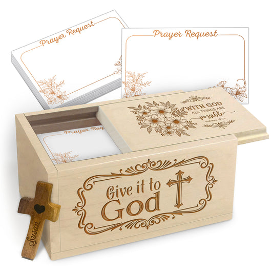 Netecom Personalized Prayer Box with Custom Name Cross, 100 Prayer Request Cards, Christian Faith Keepsake for Daily Reflection and Encouragement
