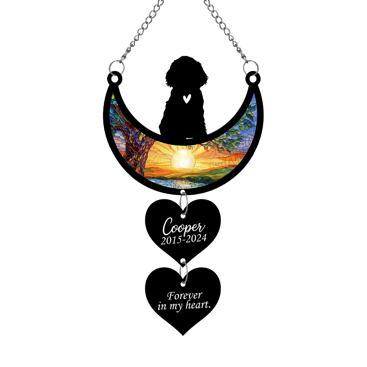 Netecom Personalized Cocker Spaniel Moon Heart Memorial Suncatcher, Custom Dog Ornament with Name Date, Dog Loss Sympathy Gift, Pet Remembrance Keepsake