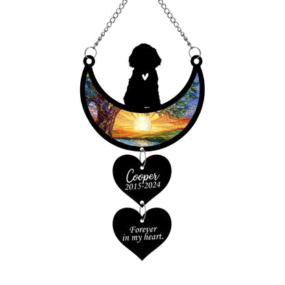 Netecom Personalized Cocker Spaniel Moon Heart Memorial Suncatcher, Custom Dog Ornament with Name Date, Dog Loss Sympathy Gift, Pet Remembrance Keepsake
