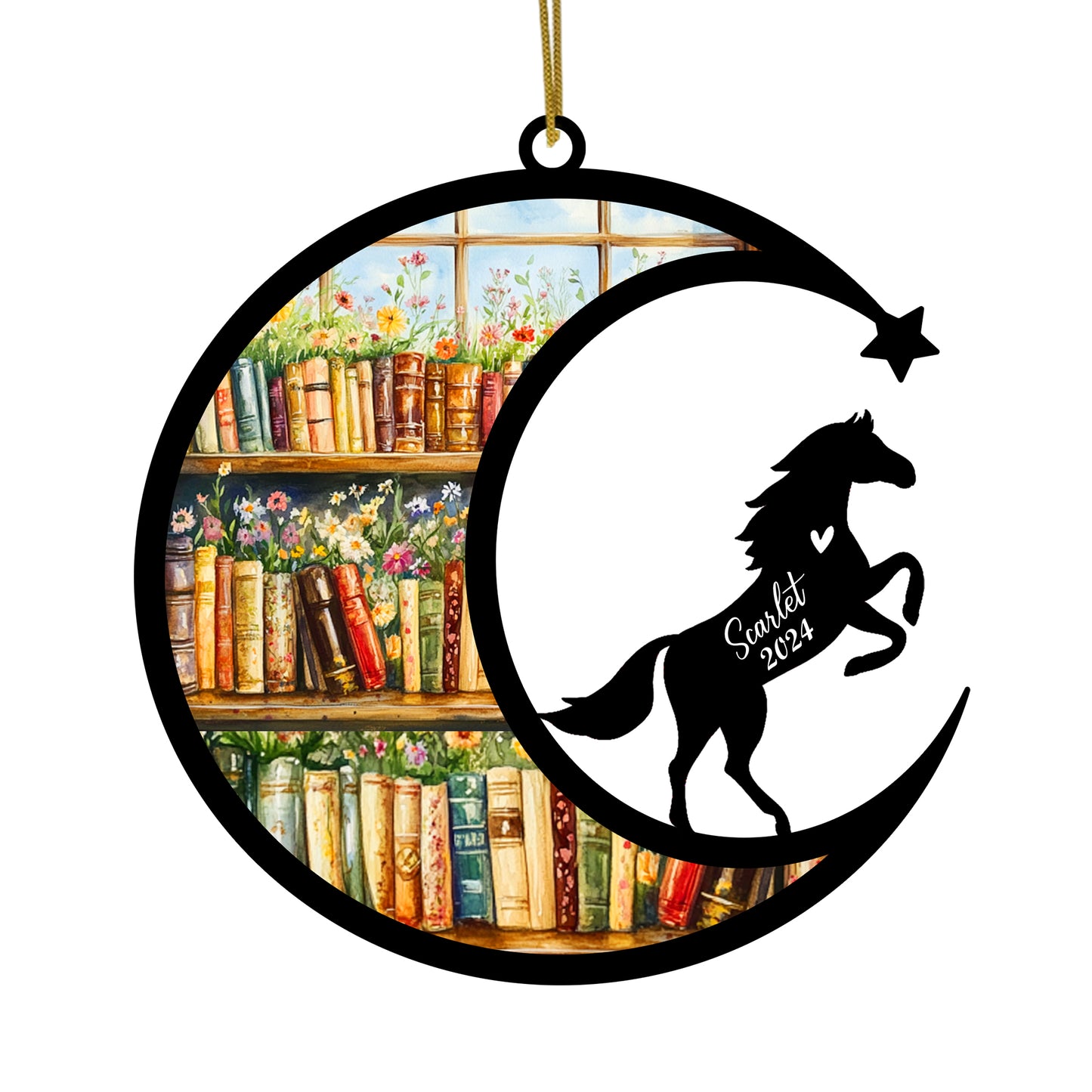 Netecom Personalized Horse Suncatcher for Windows Hanging, Custom Horse Sun Catcher Ornament with Name Date, Unique Gifts for Book Lovers, Reader Teacher Librarian Bookworm