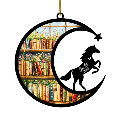 Netecom Personalized Horse Suncatcher for Windows Hanging, Custom Horse Sun Catcher Ornament with Name Date, Unique Gifts for Book Lovers, Reader Teacher Librarian Bookworm