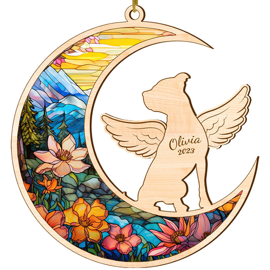 Netecom Personalized Pitbull Memorial Suncatcher, Pitbull Dog Angel Wings Memorial Gift Christmas Ornament Decor Bereavement Gift Dog Memorial Ornament Loss of Pet Sympathy Gift for Dog Lovers