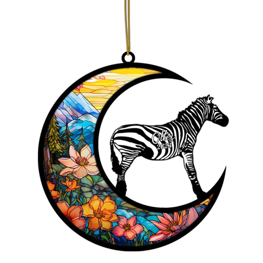 Netecom Personalized Zebra Memorial Suncatcher - Zebra Christmas Ornament with Name - Pet Loss Stained Glass Light Catcher - Bereavement & Sympathy Gift for Loss of Pet