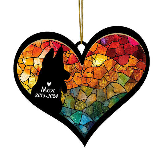 Netecom Personalized German Shepherd Memorial Suncatcher, Dog Ornament with Name Date, Pet Loss Sympathy Gift, Remembrance Keepsake, Bereavement Gift for Dog Lovers, Heart Suncatcher