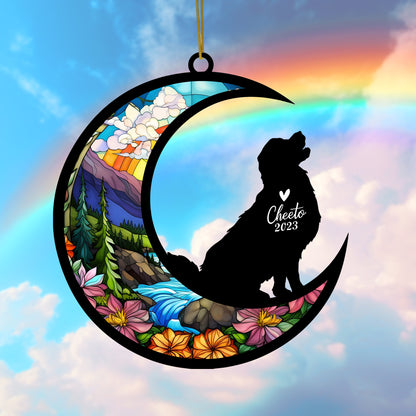Netecom Personalized Golden Retriever Dog Memorial Suncatcher, Christmas Ornament with Name Date, Pet Loss Stained Glass Sun Catcher, Dog Memorial Ornament, Bereavement Sympathy Gift for Dog Lovers