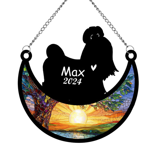 Netecom Personalized Shih Tzu Memorial Suncatcher, Custom Shih Tzu Ornament with Name Date, Dog Loss Sympathy Gift, Pet Loss Remembrance Gifts, Bereavement Gifts for Loss of Pet, Dog Grief Gift