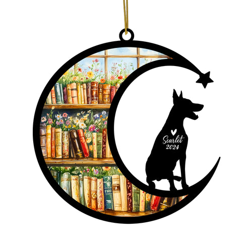 Netecom Personalized Doberman Suncatcher for Windows Hanging, Custom Dobie Dog Sun Catcher Ornament with Name Date, Unique Gifts for Book Lovers, Reader Teacher Librarian Bookworm