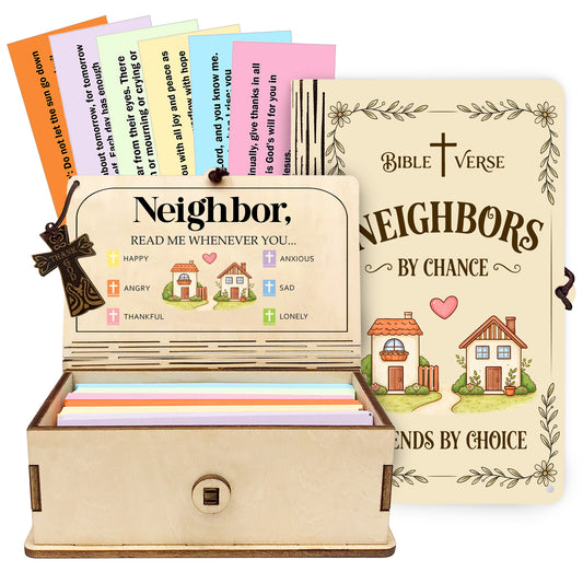 Netecom Bible Verse Box for Neighbors – 150 Color-Coded Bible Scriptures with Mini Cross, Christian Encouragement & Daily Prayer Keepsake Gift