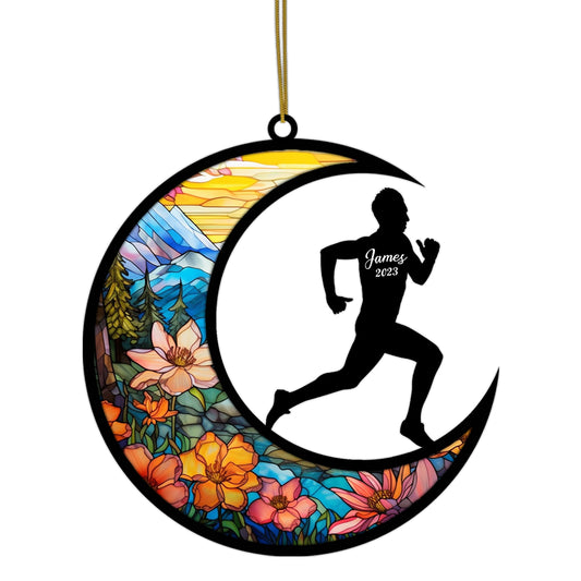 Netecom Personalized Running Suncatcher - Runner Ornament for Christmas Tree 2025 - Running Christmas Pendant & Hanging Decoration for Car, Window, Home & Party - Running Lover Gift
