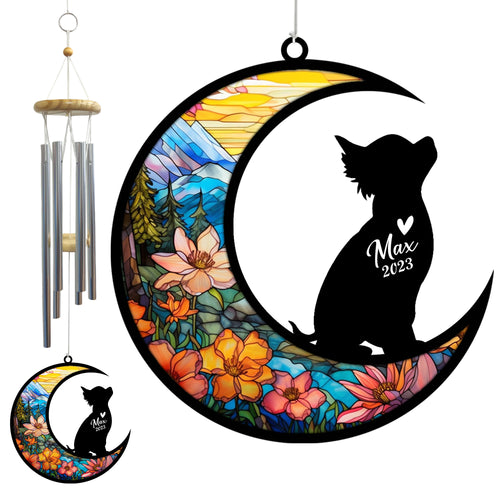Netecom Chihuahua Dog Wind Chimes Memorial, Personalized Pet Memorial Windchime for Dogs Suncatcher, Dog Loss Memorial Ornament, Loss of Pet Remembrance Gift, Sympathy Pet Wind Chimes Outdoor Garden