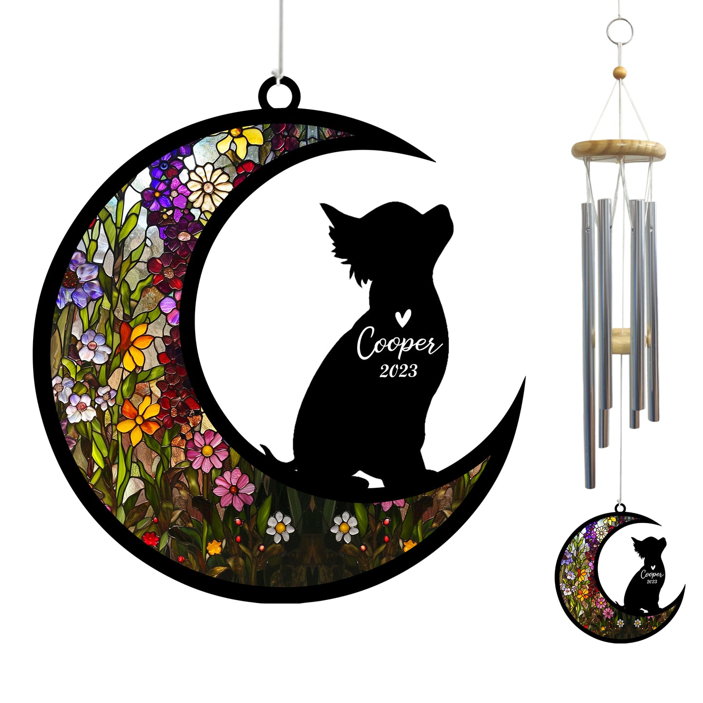 Netecom Chihuahua Dog Wind Chimes Memorial, Personalized Pet Memorial Windchime for Dogs Suncatcher, Loss of Pet Remembrance Gift, Sympathy Wind Chimes Garden Decor, Dog Passing Away Gifts