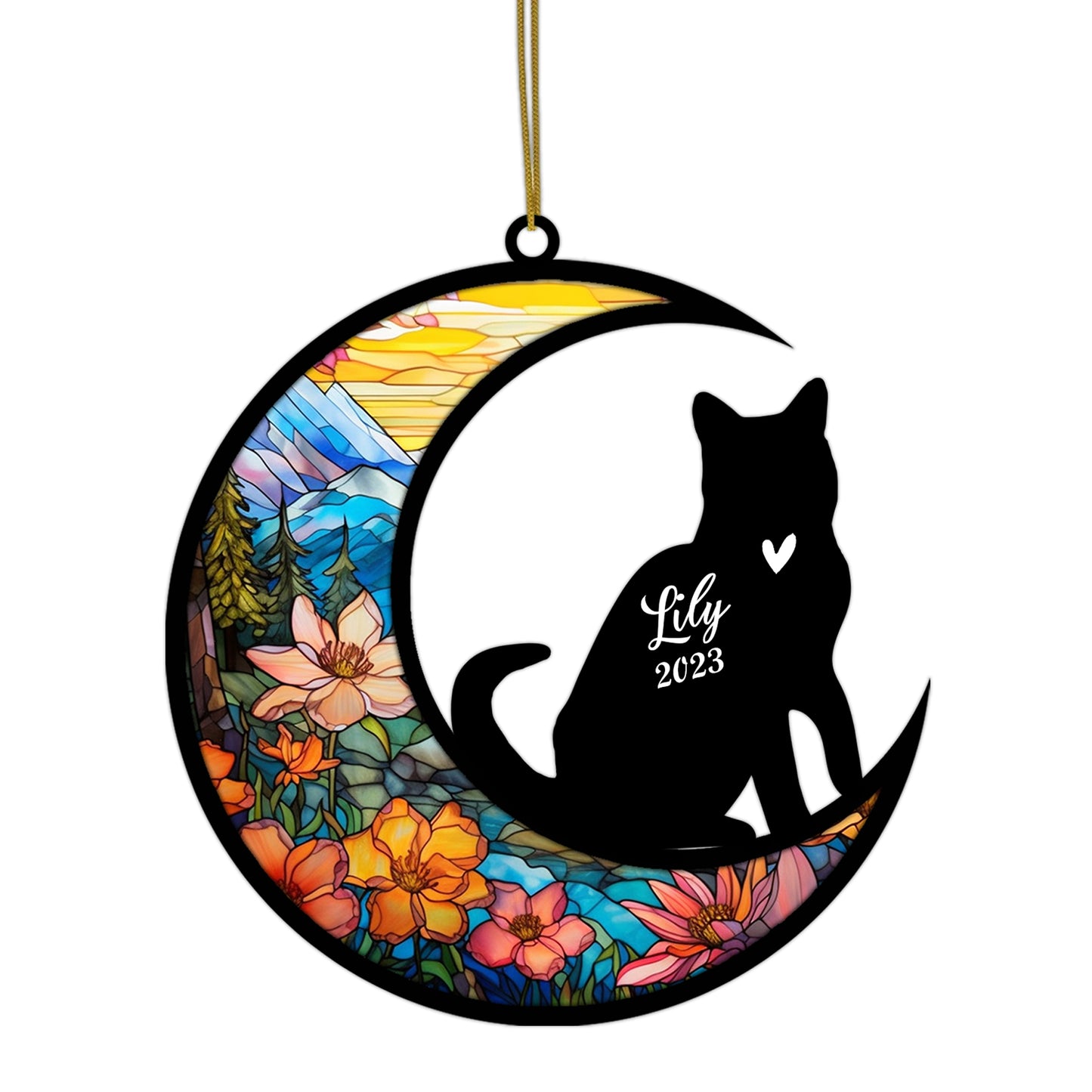 Netecom Personalized American Shorthair Cat Memorial Suncatcher - Custom with Name & Date - Pet Loss Light Catcher - Christmas Cat Ornament for Car Hangings