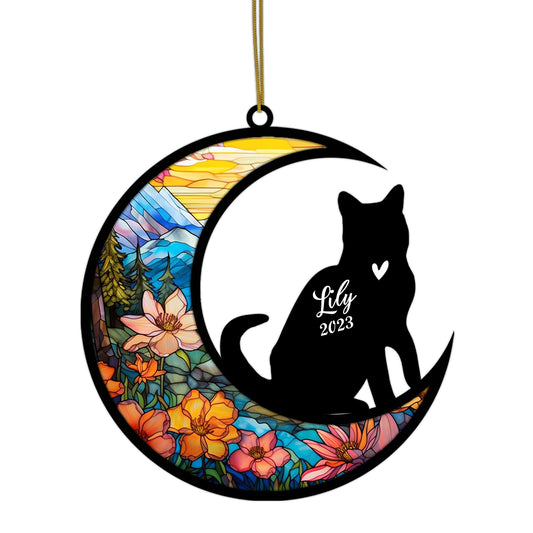 Netecom Personalized American Shorthair Cat Memorial Suncatcher - Custom with Name & Date - Pet Loss Light Catcher - Christmas Cat Ornament for Car Hangings