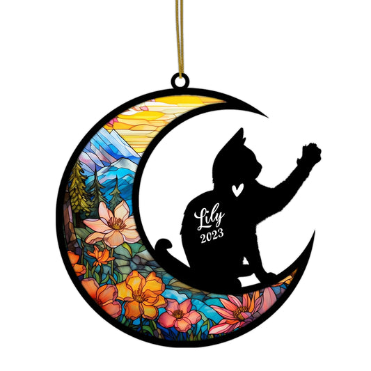 Netecom Personalized Siamese Cat Memorial Suncatcher - Custom with Name & Date - Pet Loss Light Catcher - Christmas Cat Ornament for Window & Car Decor