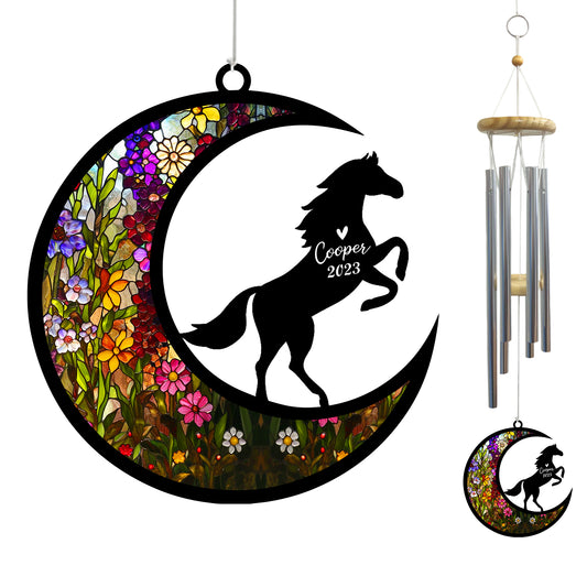 Netecom Horse Wind Chimes Memorial, Personalized Pet Memorial Windchime for Horse Suncatcher, Loss of Pet Remembrance Gift, Sympathy Wind Chimes Outside Garden Decor, Horse Passing Away Gifts