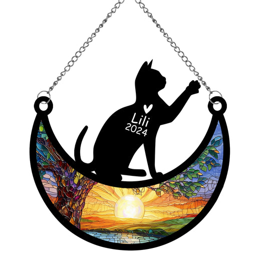 Netecom Personalized Bengal Cat Memorial Suncatcher, Custom Cat Ornament with Name Date, Loss of Pet Sympathy Suncatcher Gifts for Cat Lovers, Remembrance Gifts for Loss of Pet