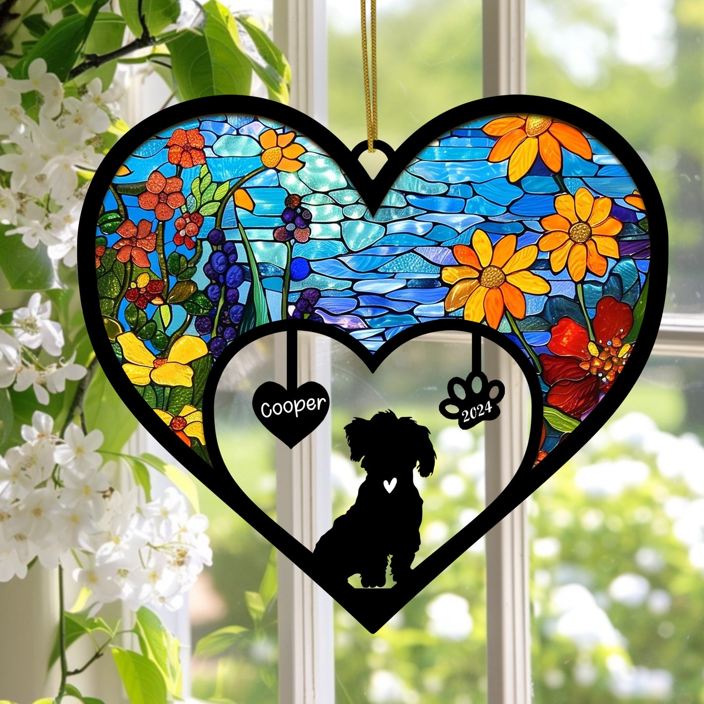 Netecom Maltese Memorial Suncatcher, Personalized Maltese Memorial with Name Date, Dog Passing Away Gift, Loss of Dog Sympathy Gift, Dog Remembrance Gift, Dog Lovers Gift