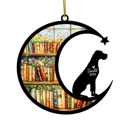 Netecom Personalized Great Dane Suncatcher for Windows Hanging, Custom Dog Sun Catcher Ornament with Name Date, Unique Gifts for Book Lovers, Reader Teacher Librarian Bookworm