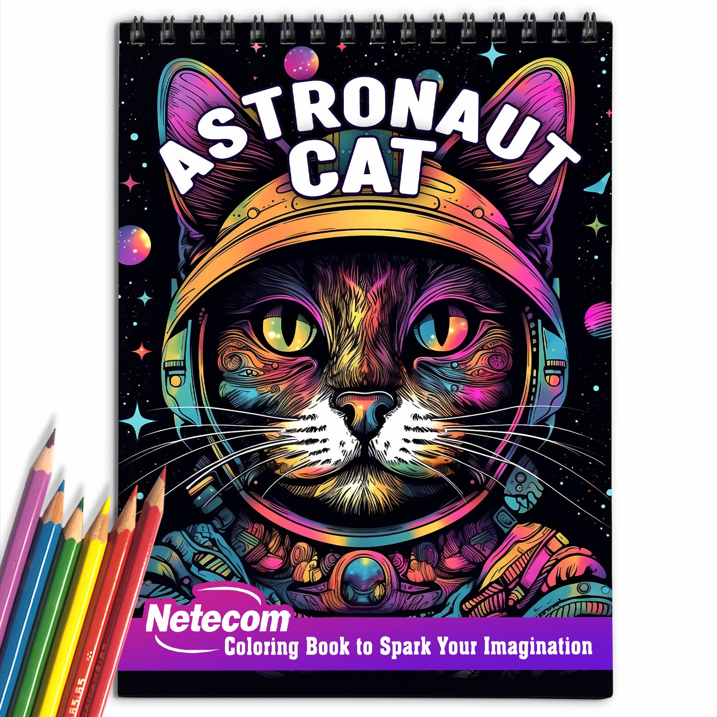 Astronaut Cat Spiral Bound Coloring Book, Blast off into Coloring Excitement with 30 Pages, Bringing Astronaut Cats and Cosmic Adventures to Life