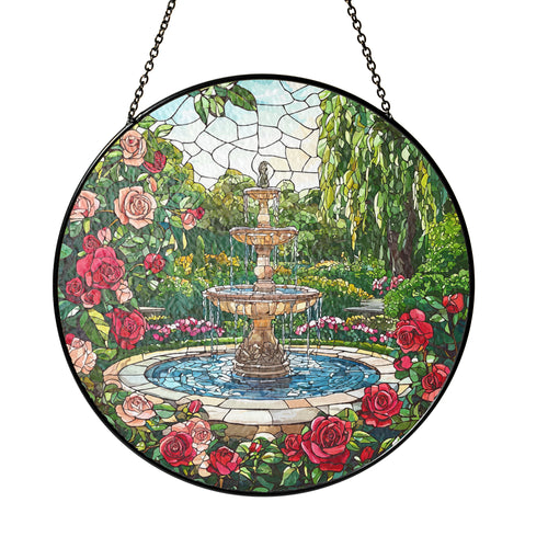Netecom Water Fountain Stained Glass Sun Catcher – Elegant Garden Fountain Window Hanging, Perfect Gift for