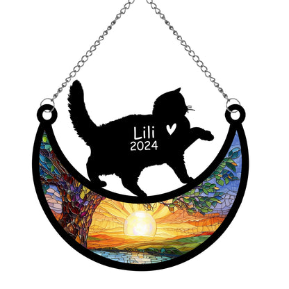 Netecom Personalized British Shorthair Cat Memorial Suncatcher, Custom Cat Ornament with Name Date, Loss of Pet Sympathy Suncatcher Gifts for Cat Lovers, Remembrance Gifts for Loss of Pet