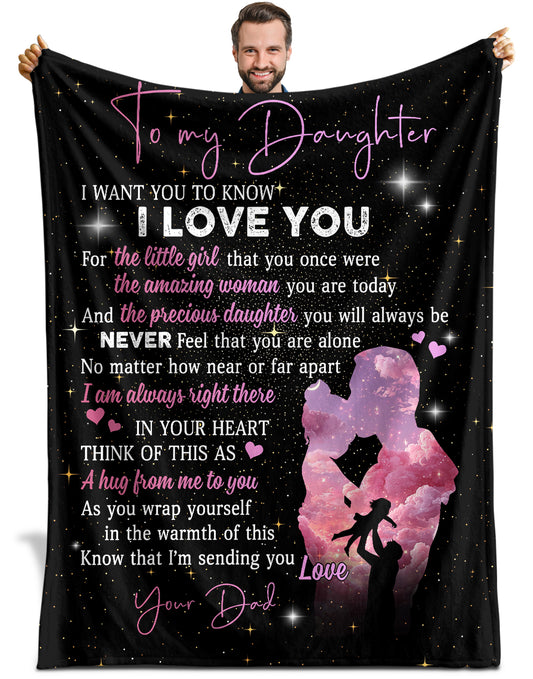 Netecom Personalized To My Daughter Blanket from Dad, I Love You Throw Blanket for Couch, Bed or Sofa, Ultra Soft Warm, Birthday Gift for Daughter, Present for Christmas, Graduation