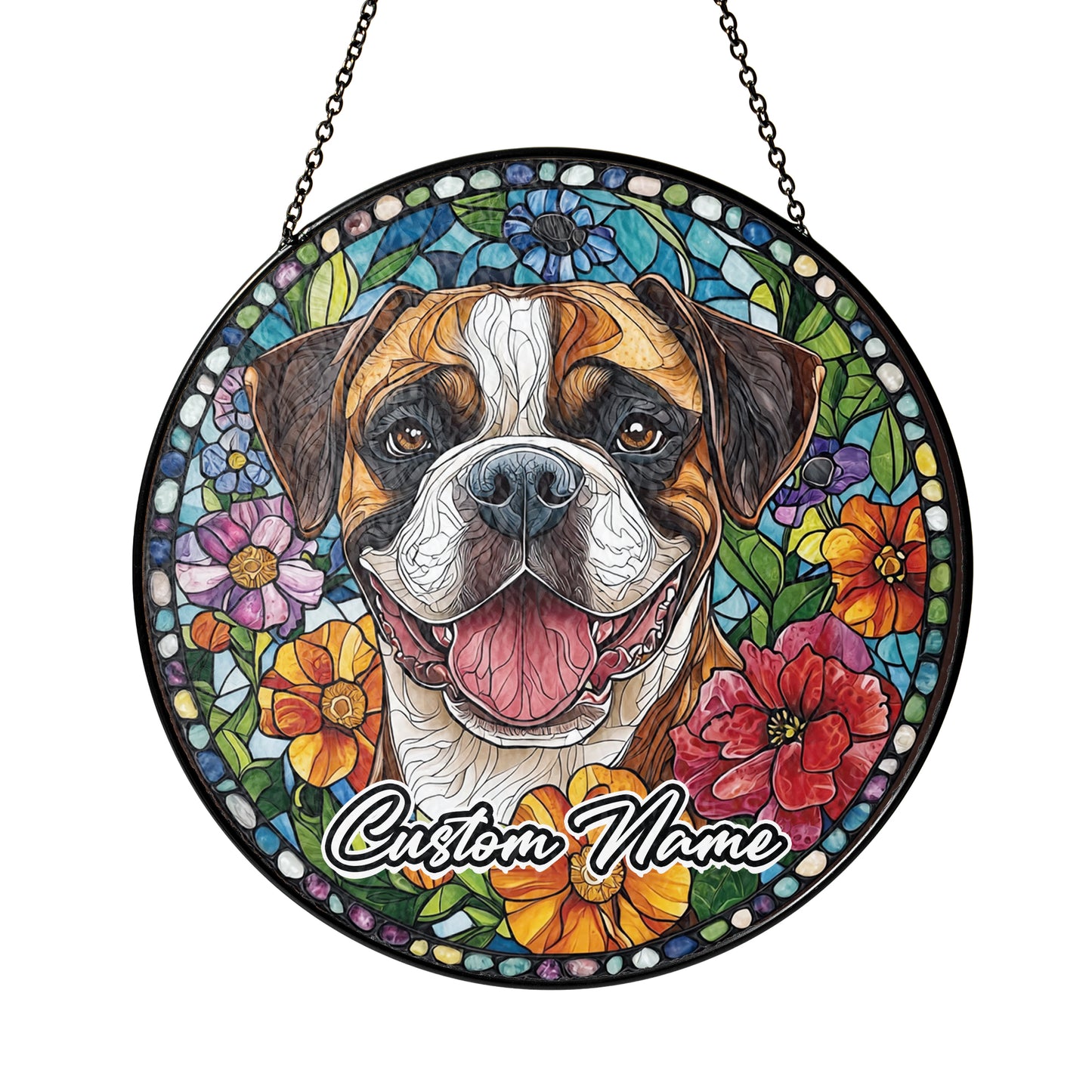 Netecom Personalized Boxer Dog Memorial Ornament, Custom Stained Glass Sun Catcher, Pet Loss Remembrance Gift, Christmas Decoration