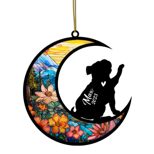 Netecom Personalized Pug Memorial Suncatcher, Beagle Christmas Ornament with Name Date, Dog Memorial Ornament Loss of Pet Sympathy Gift, Pet Loss Stained Glass
