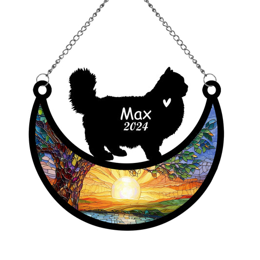 Netecom Personalized Ragdoll Cat Memorial Suncatcher, Custom Cat Ornament with Name Date, Loss of Pet Sympathy Suncatcher Gifts for Cat Lovers, Remembrance Gifts for Loss of Pet