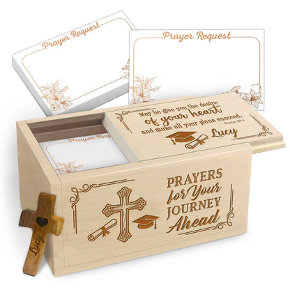 Netecom Personalized Graduation Prayer Box with Custom Name Wooden Cross, Maple Wood Faith Keepsake with 100 Prayer Cards, Christian Gift for New Beginnings
