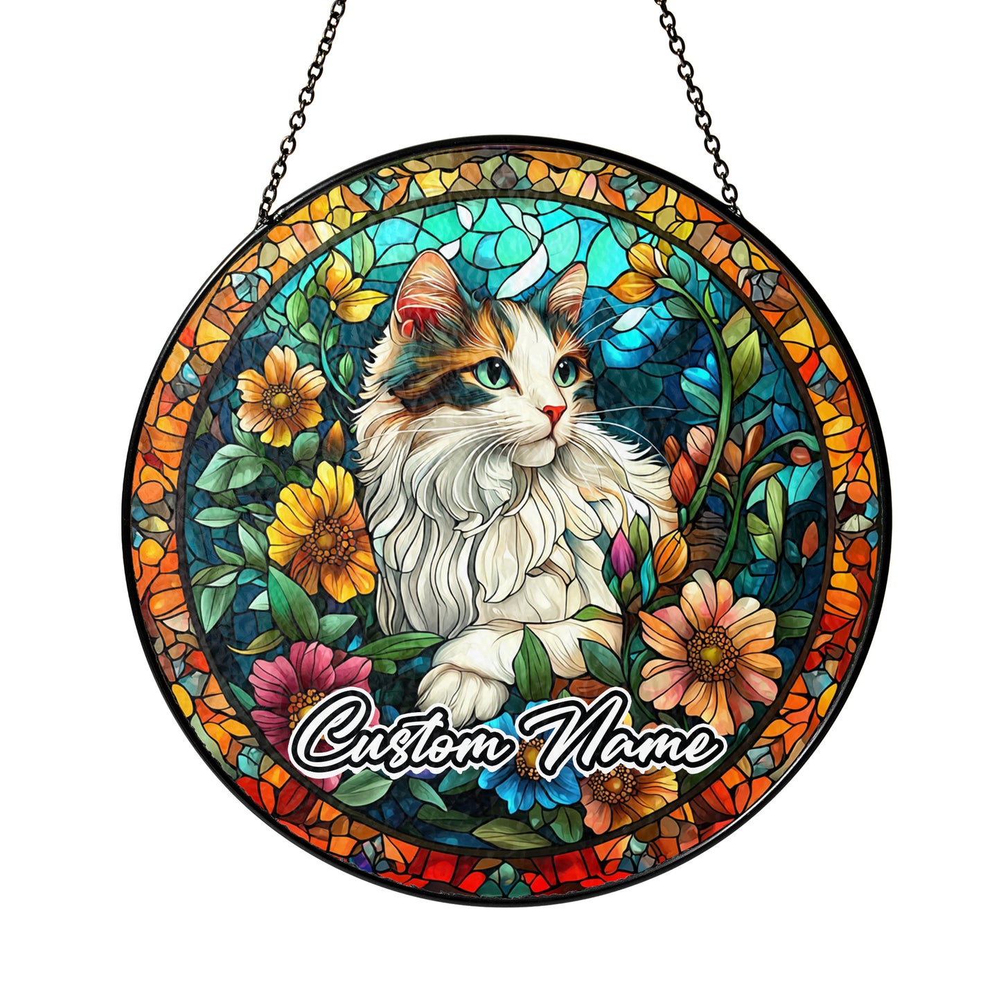 Netecom Personalized Cat Stained Glass Ornament, Custom Pet Memorial Suncatcher, Pet Loss Remembrance Gift, Christmas Decoration