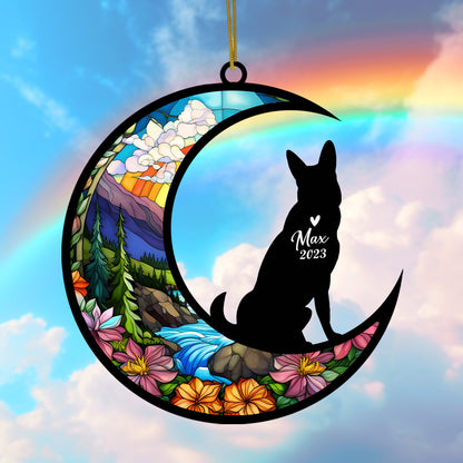 Netecom German Shepherd Dog Memorial Suncatcher, German Shepherd Christmas Ornament with Name Date, Pet Loss Sympathy Gift, Dog Loss Gift, Dog Memorial Ornament, Grief Gift