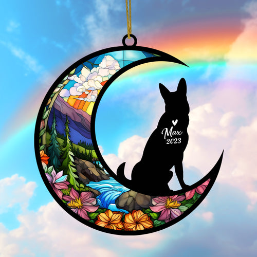 Netecom German Shepherd Dog Memorial Suncatcher, German Shepherd Christmas Ornament with Name Date, Pet Loss Sympathy Gift, Dog Loss Gift, Dog Memorial Ornament, Grief Gift