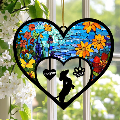 Netecom Dachshund Dog Memorial Suncatcher, Personalized Dachshund Memorial with Name Date, Dog Passing Away Gift, Loss of Dog Sympathy Gift, Dog Remembrance Gift