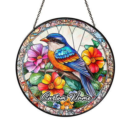 Netecom Custom Bird Stained Glass Ornament, Personalized Memorial Suncatcher, Pet Loss Remembrance Gift, Christmas Decoration