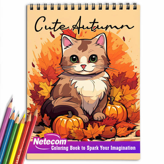 Cute Autumn Spiral Bound Coloring Book, Unleash Your Creativity with 30 Adorable Coloring Pages, Featuring Cute Characters and Autumnal Scenes