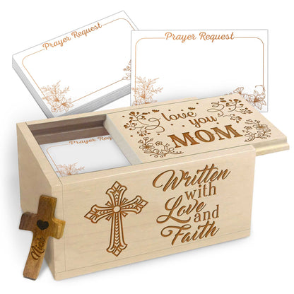 Netecom Personalized Wooden Prayer Box with 100 Prayer Request Cards and Custom Name Hand Cross, Christian Faith Gift for Mom, Family or Loved One