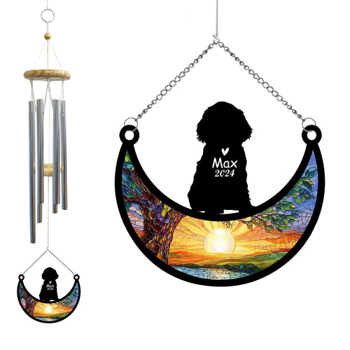 Netecom Personalized Cocker Spaniel Dog Memorial Wind Chimes with Suncatcher, Pet Loss Sympathy Gift, Remembrance Keepsake for Dog Lovers, Outdoor Garden Decor